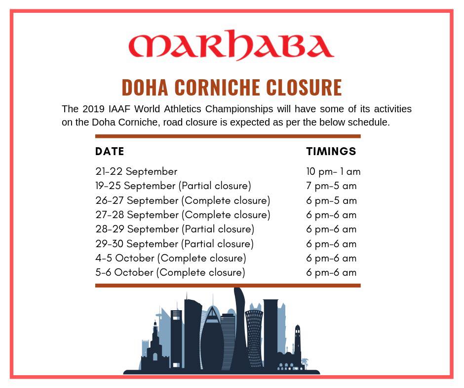 IAAF Corniche Closure Schedule