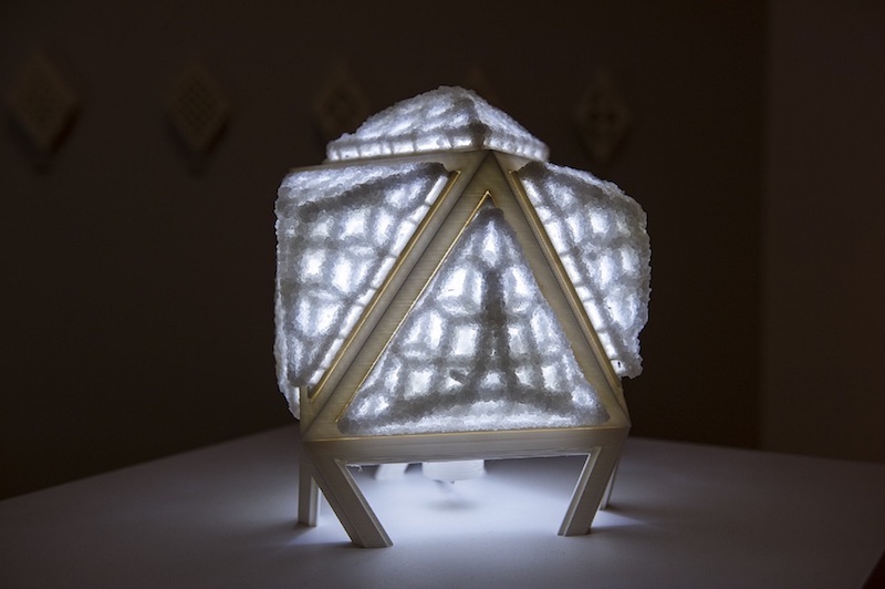 Table lamp made from lab-grown crystals
