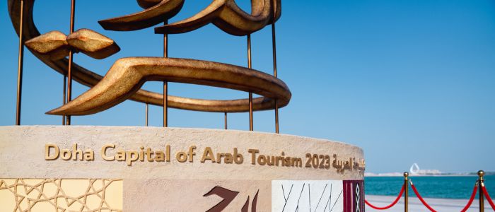 Qatar Tourism Instals Official Monument on Doha Corniche to Mark Arab Tourism Capital 2023 Title