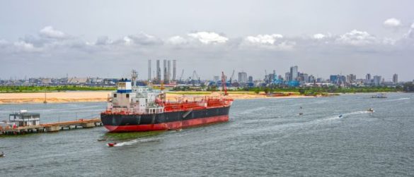 Chemical oil products tanker moored in Lagos, Nigeria.